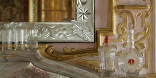 Glassware on the mantelpiece in the small dining room in the margravine's apartment, Bohemia, early 18th century.