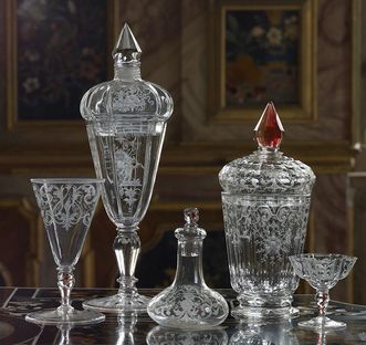 Ornate glassware on the pietra dura table in the Florentine cabinet, Bohemia early 18th century