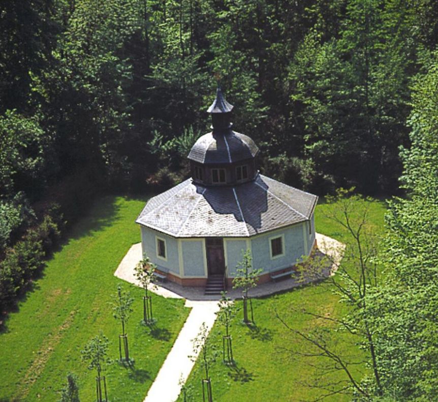 Vue aérienne de l’Ermitage au jardin du château de la Favorite de Rastatt 